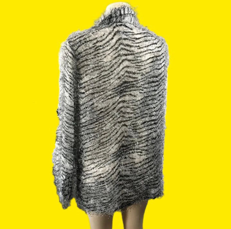 Retro Fuzzy Zebra Stripe Fashion Cardigan - XL