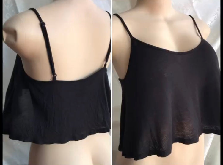 Black Spaghetti Flounce Crop Top
