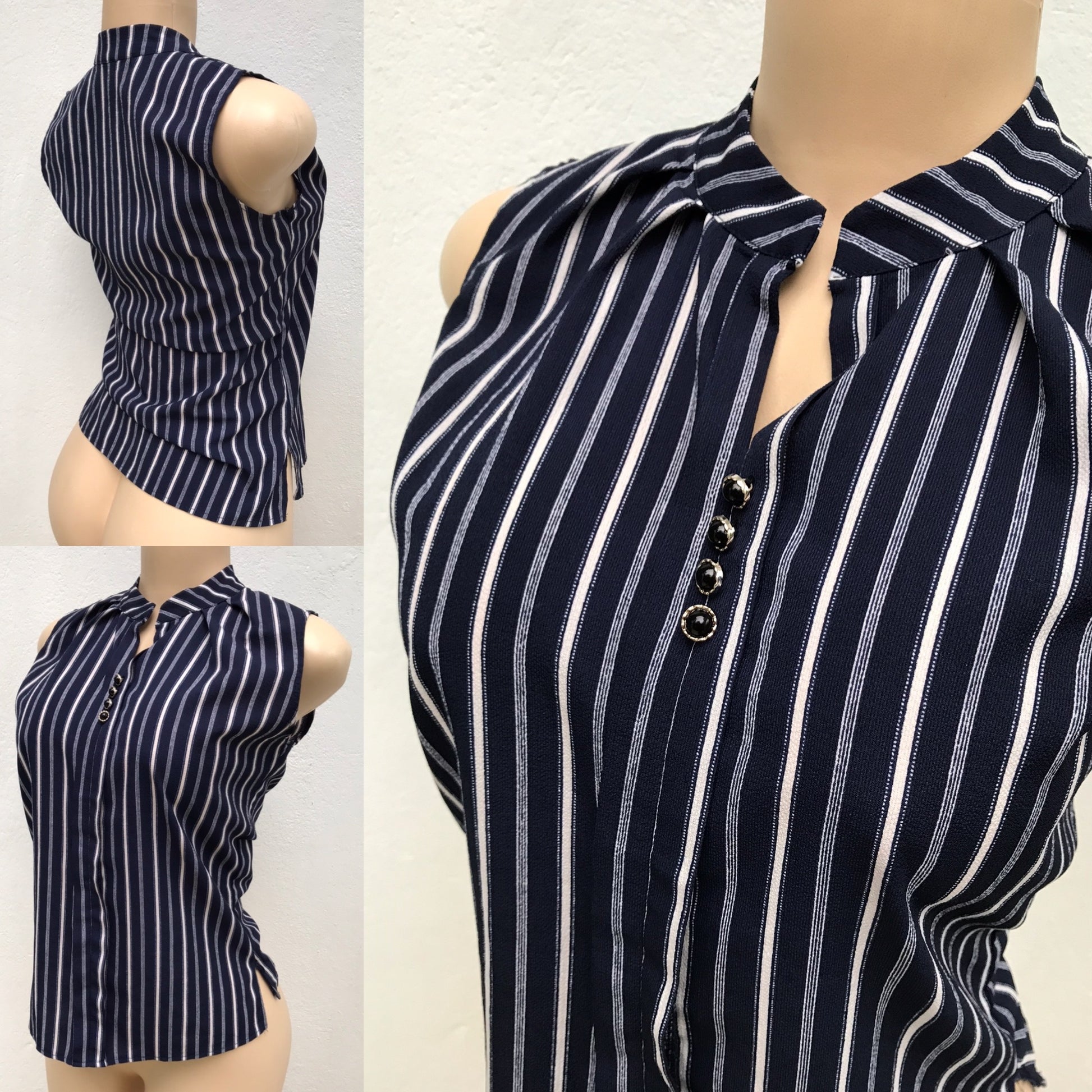 Navy Stripe Sleeveless Blouse