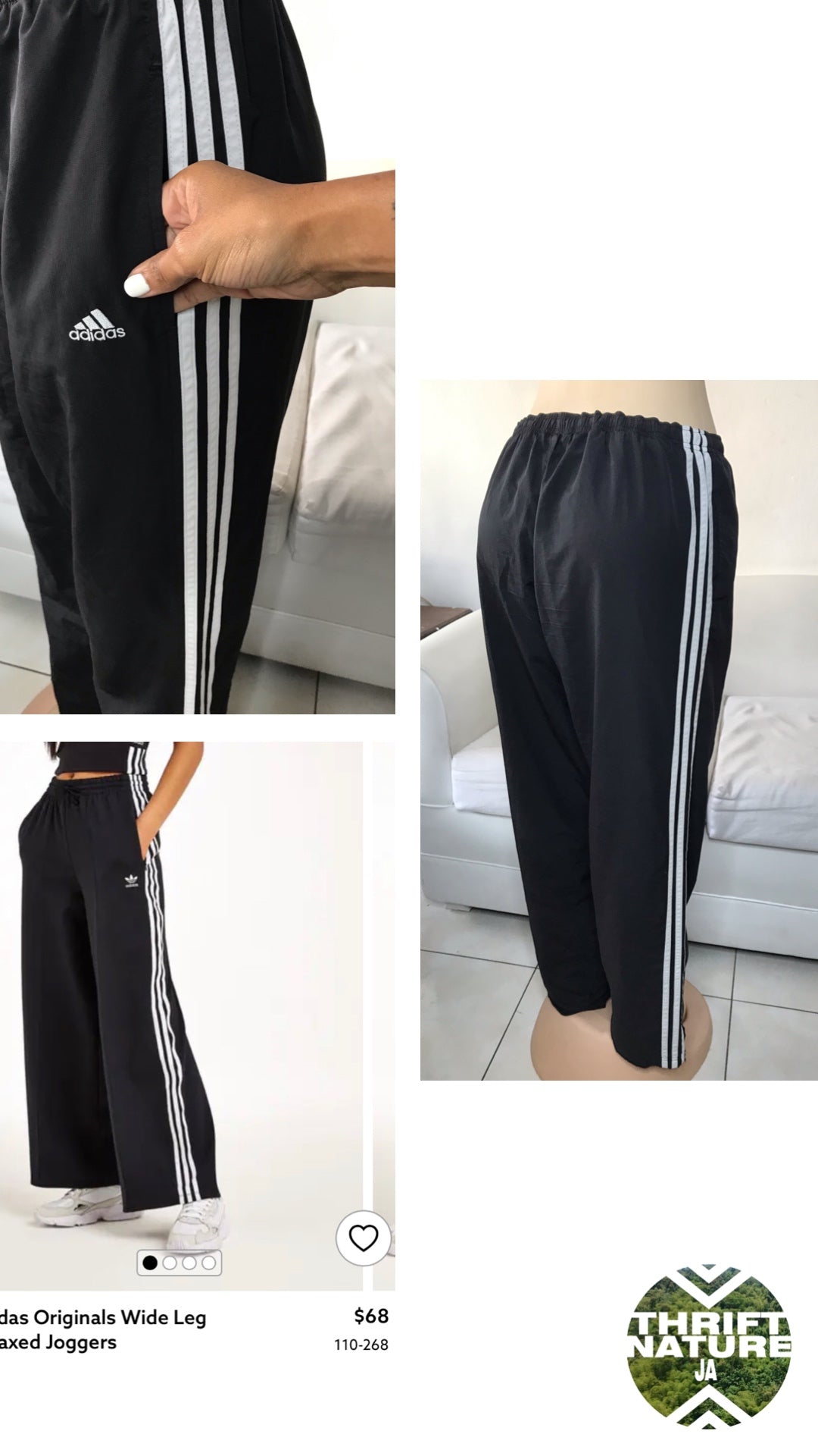 Adidas Unisex Wide Leg Joggers Black - L