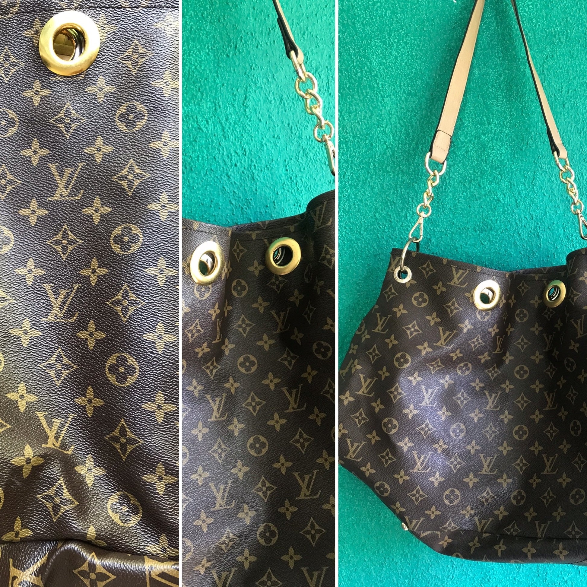 Brown & Gold LV Print Large Hobo Bag