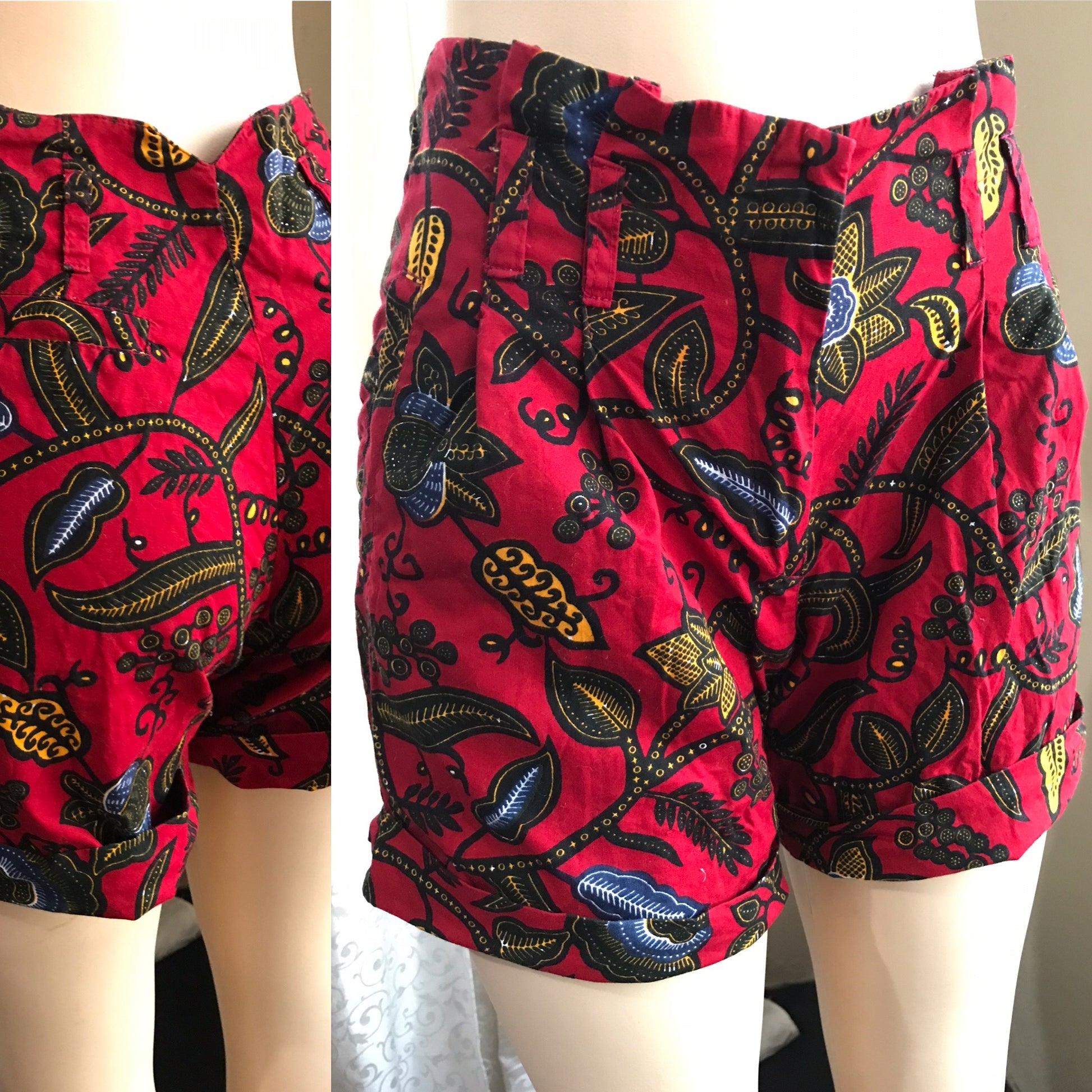 Red Adinkra African High Waist Ruffle Shorts S-M