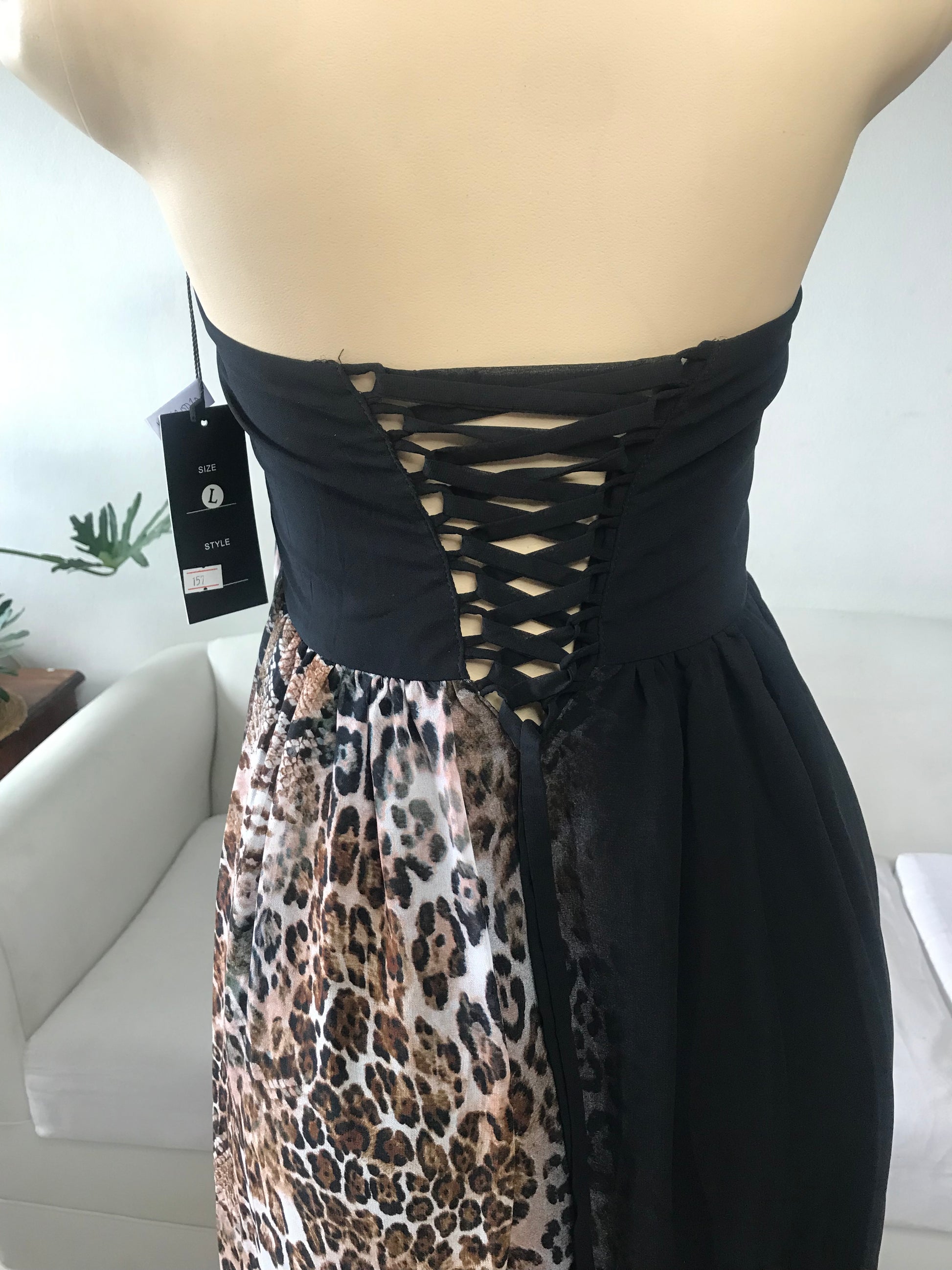 New Tag Cheetah Maxi Dress Strapless - L
