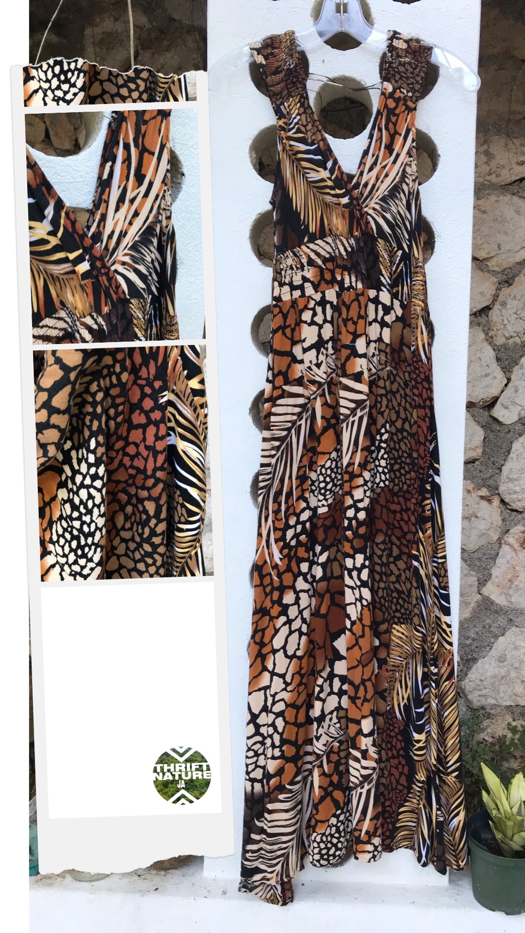 Vintage African Print Leaf Maxi dress - S/M