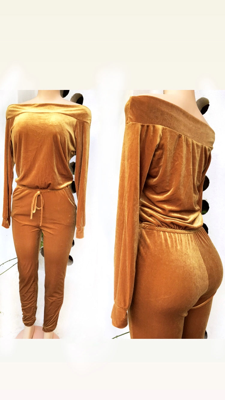 Gold Velvet Jogger Jumpsuit - S