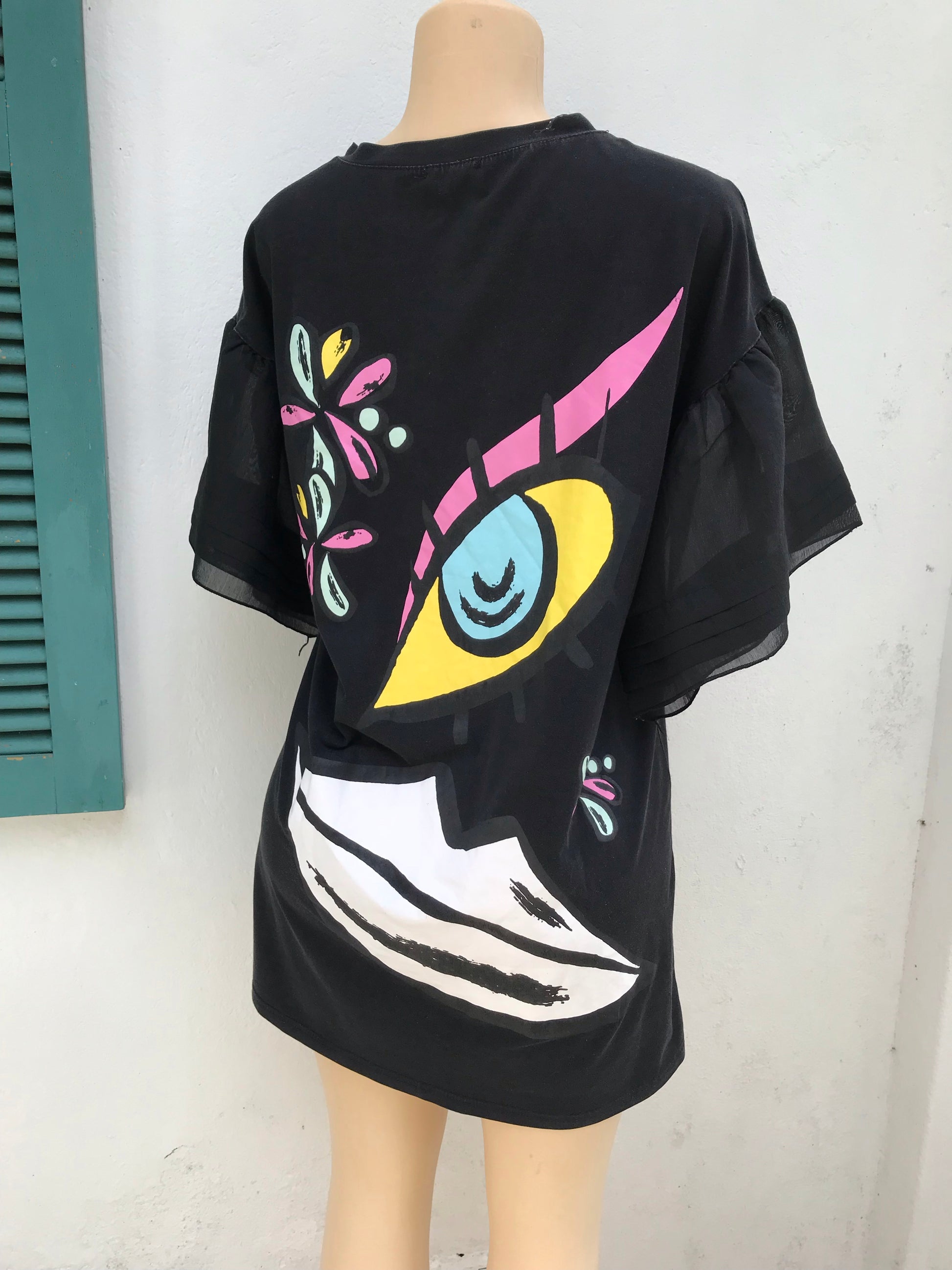 Graphic balloon sleeve shirt dress