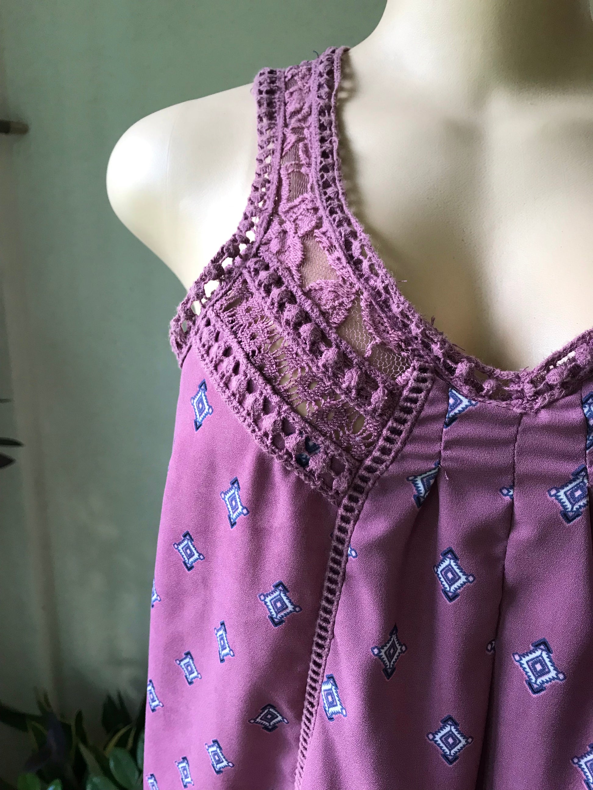 Purple Print Crochet Det Top