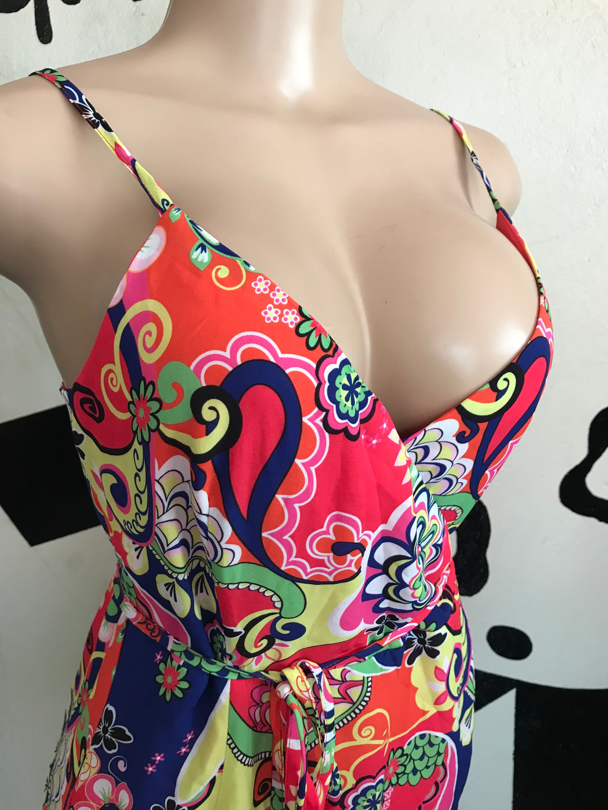 Shein Neon Pop Print Floral Wrap Dress - S/M