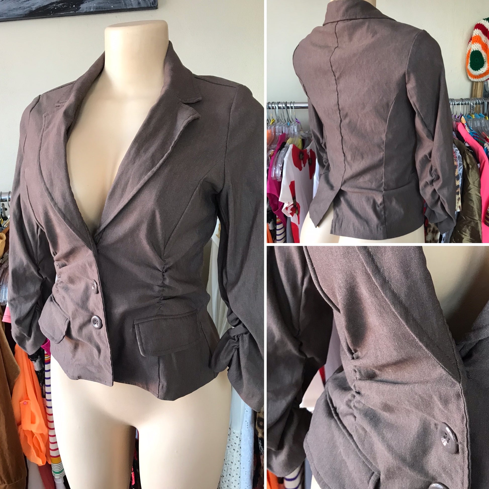 Stretchy Brown Ruche Blazer - S