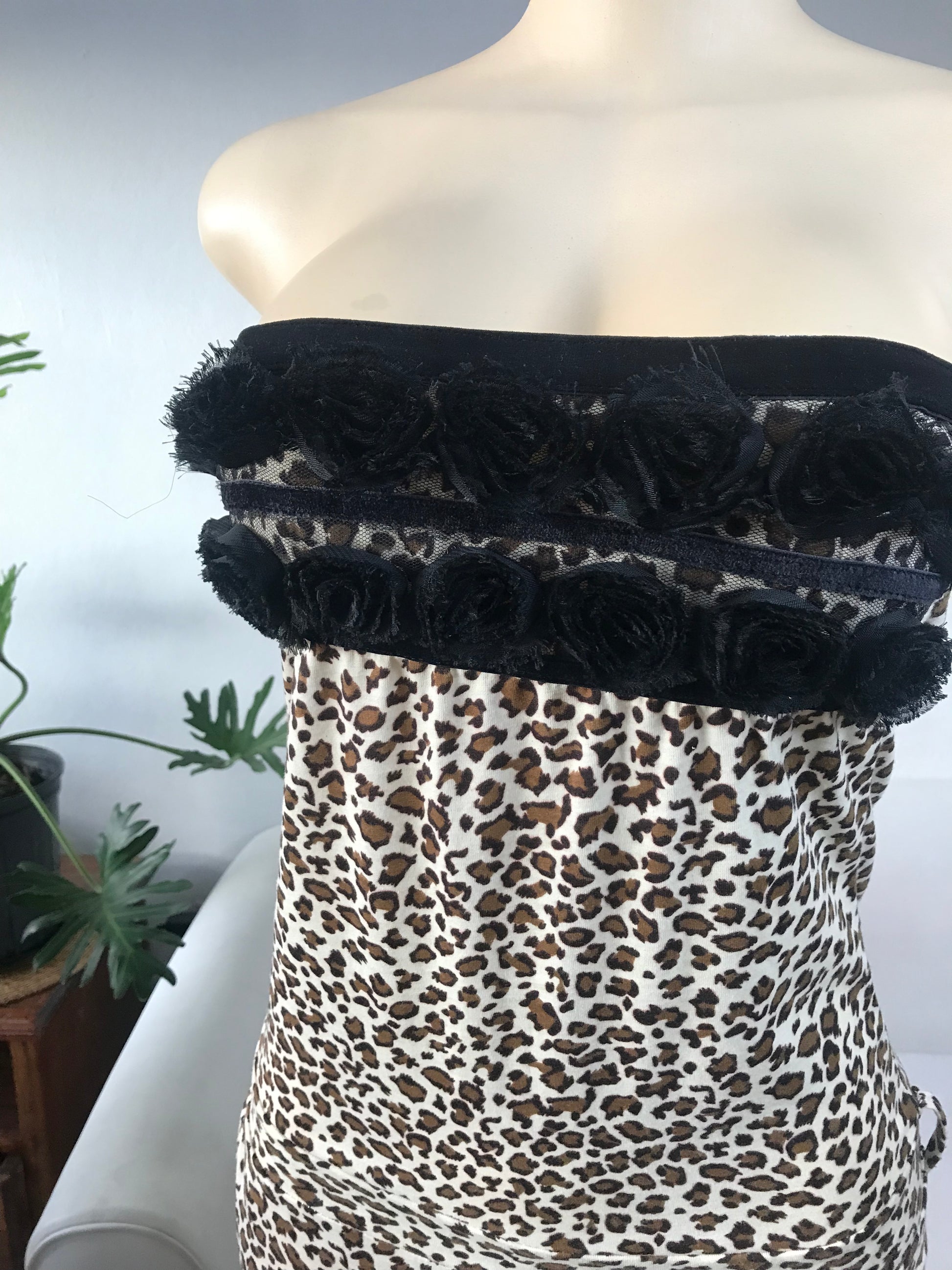Cheetah Print Cuffed Jumpsuit Flower Detail - S ~~~