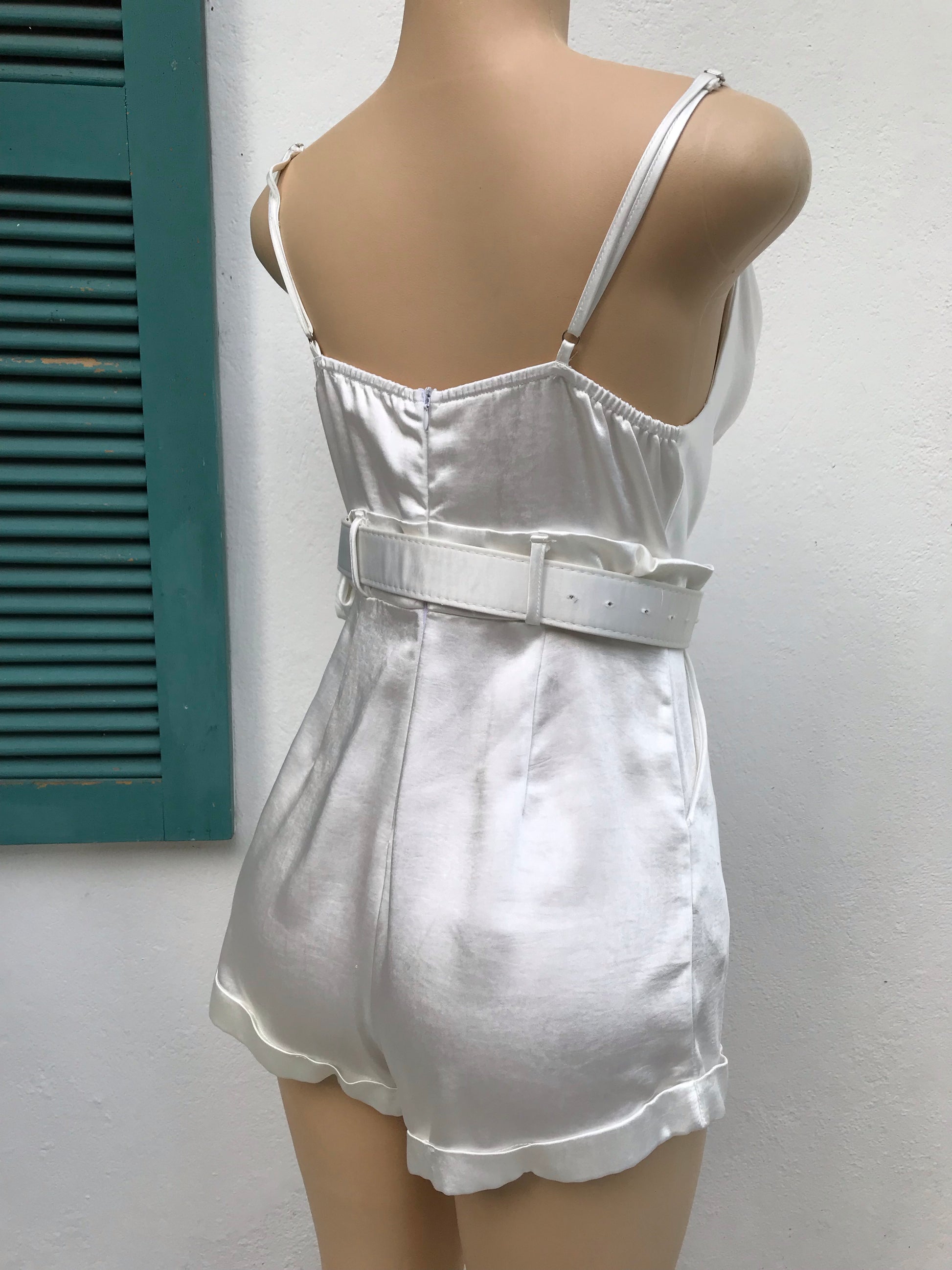 White Silky Spaghetti Booty Romper