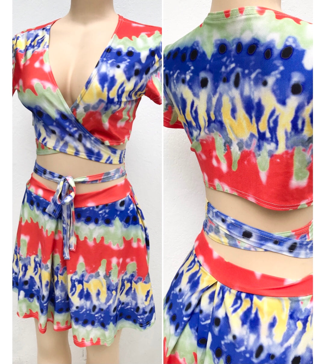 Stretchy Print Skirt Set Bold