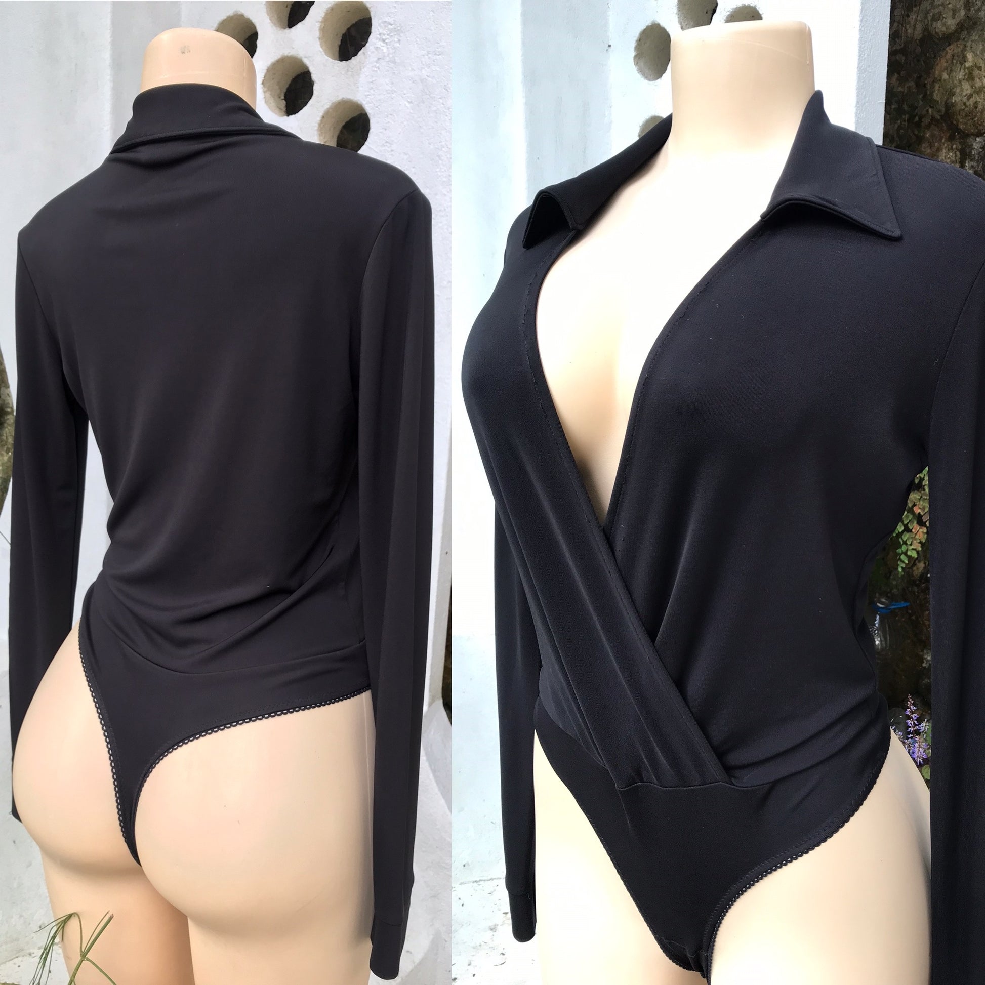 Black Bodtsuit Collar Stretchy