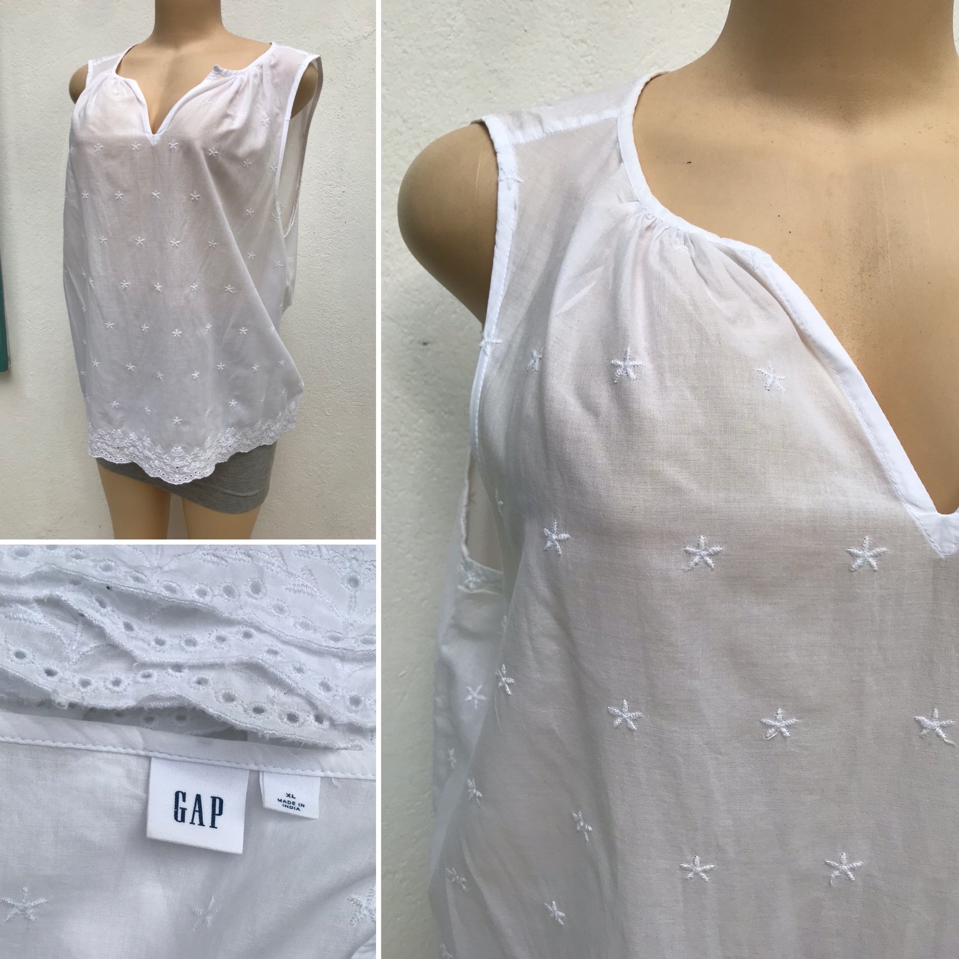 GAP PLUS White Embroidery Sleeveless Cotton Top