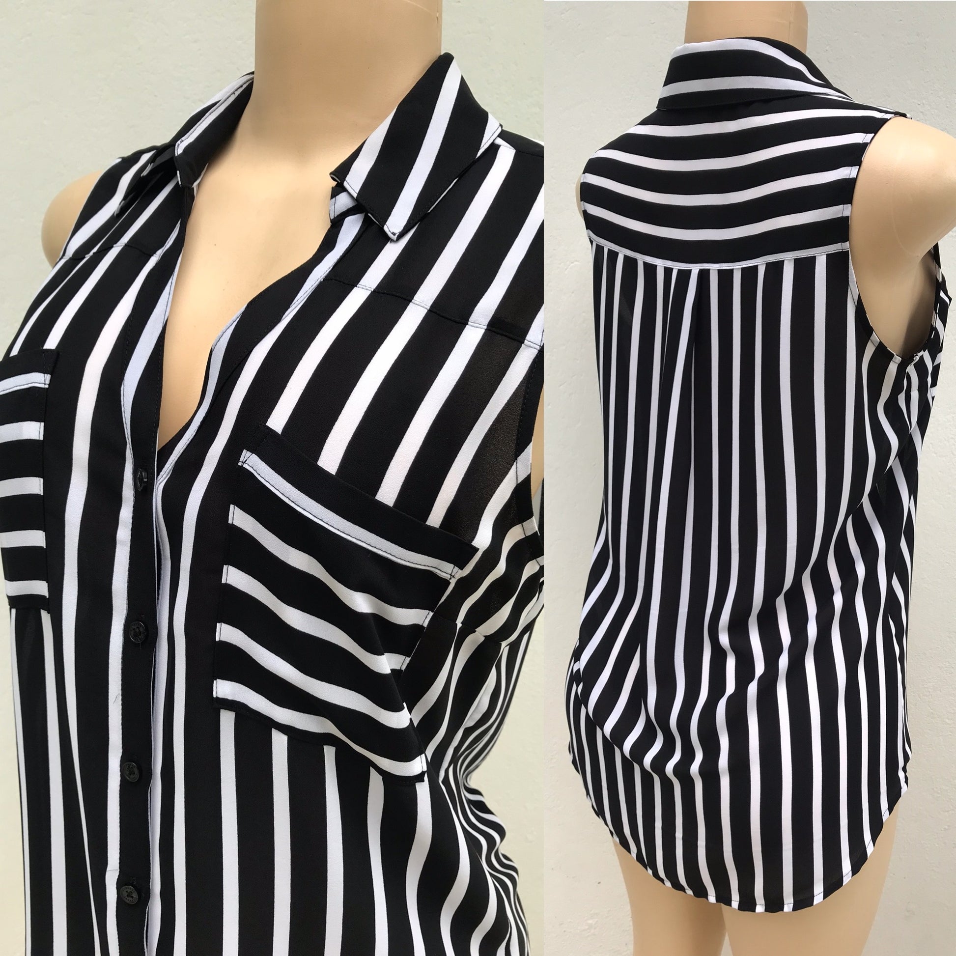 Sheer Stripe Button Blouse Sleeveless