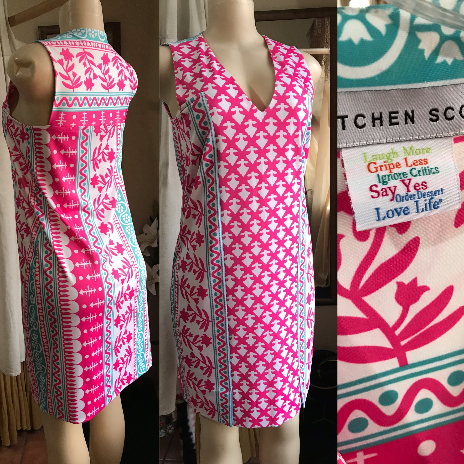 pink pattern stretchy professional dress . m