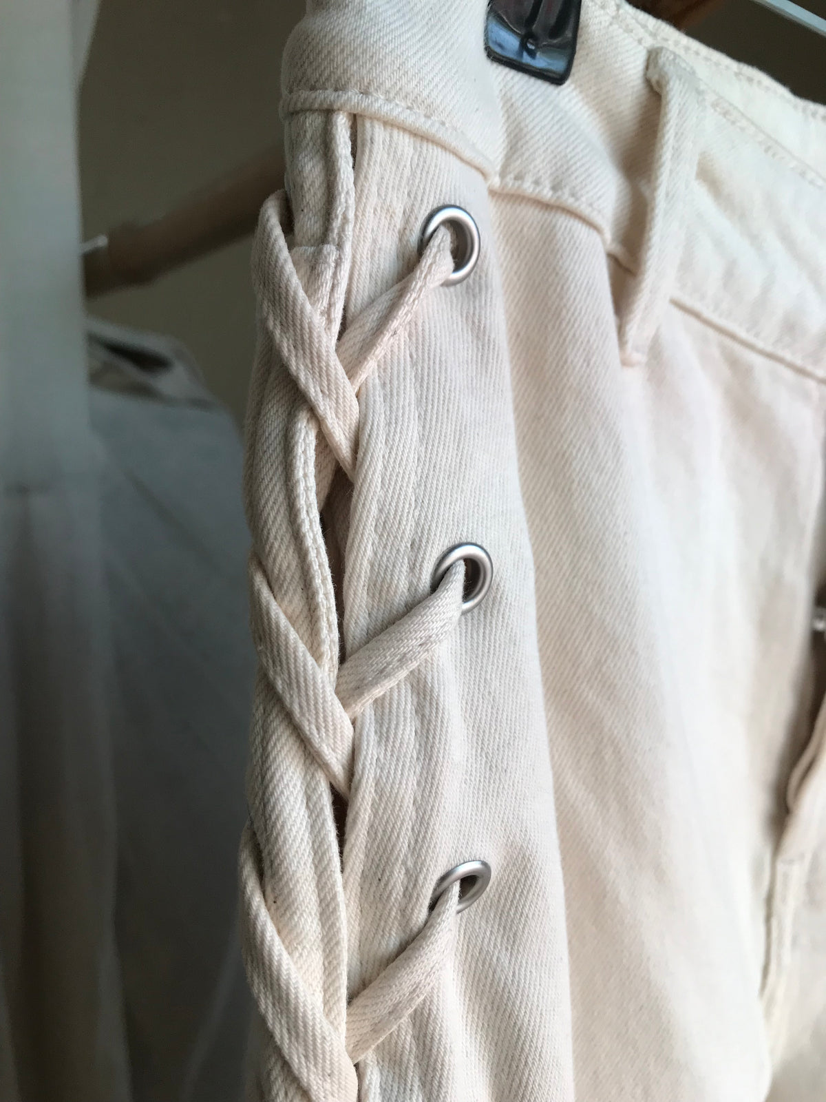cream high waist lace up side jeans