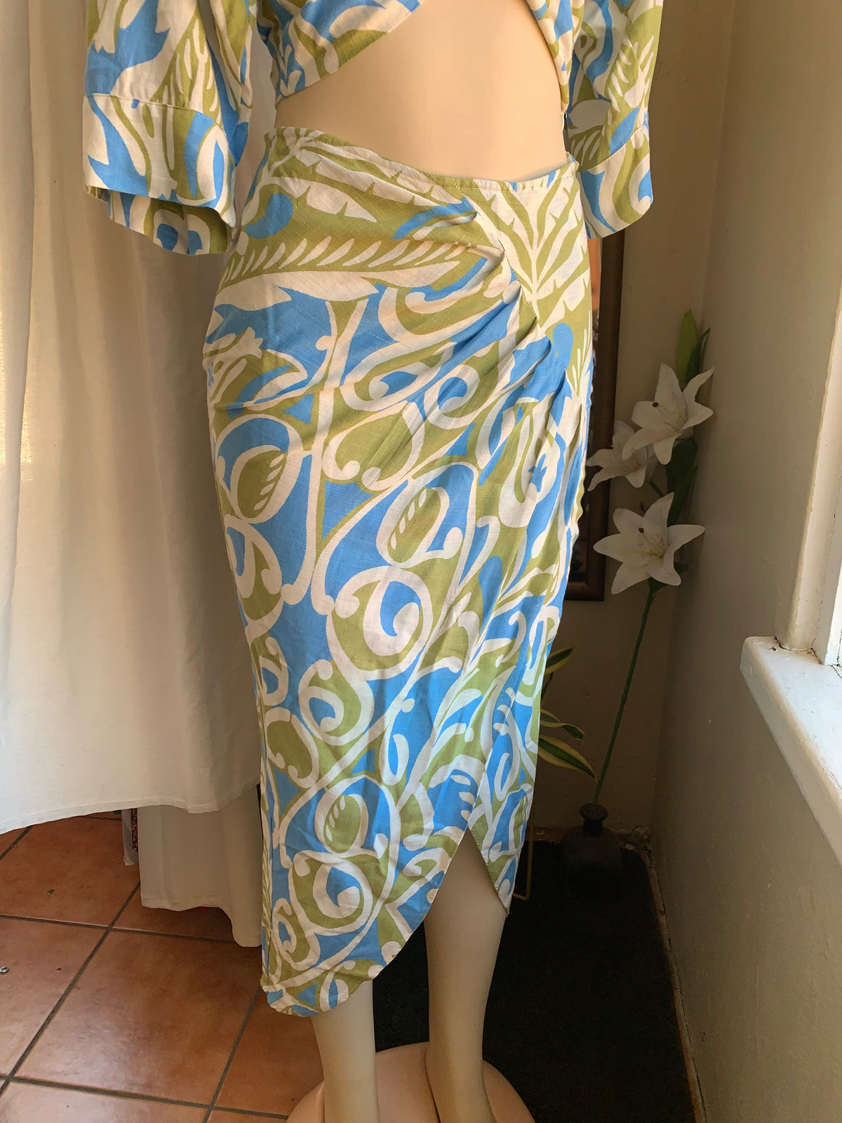 Blue+Green two piece vacation skirt set Small