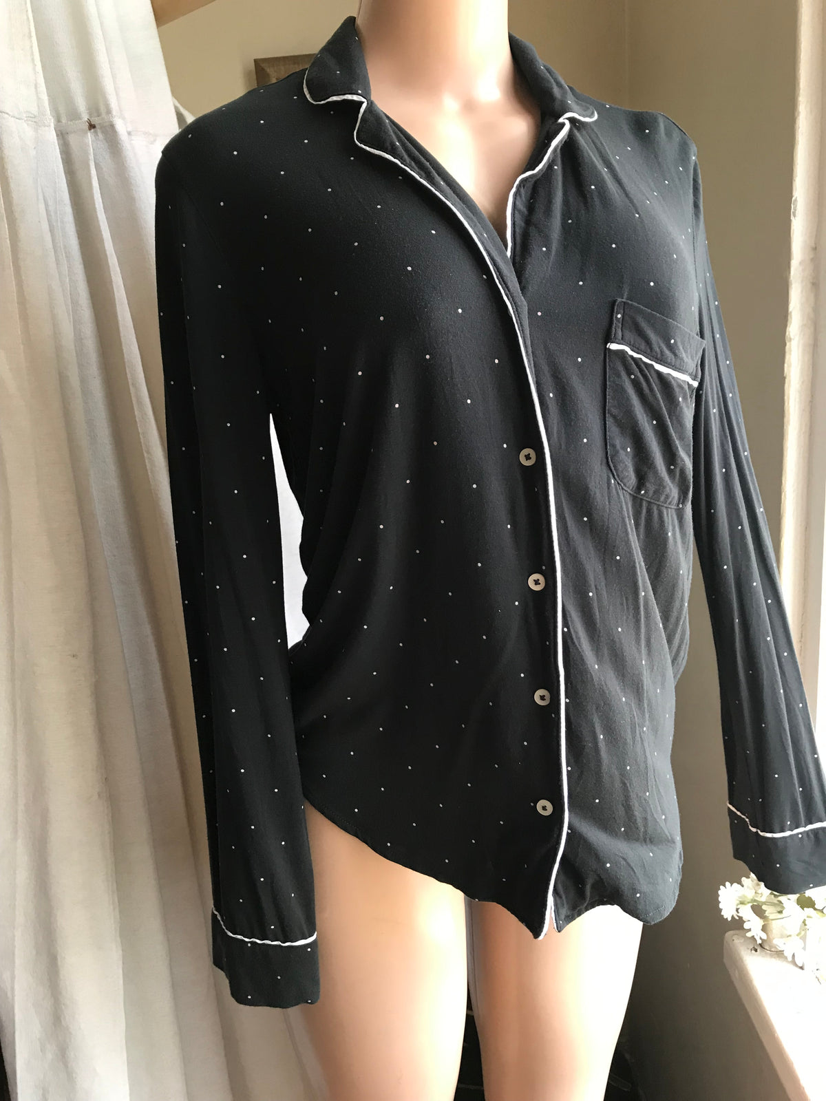 victorias secret long sleeve sleep top black polka soft ... s/m