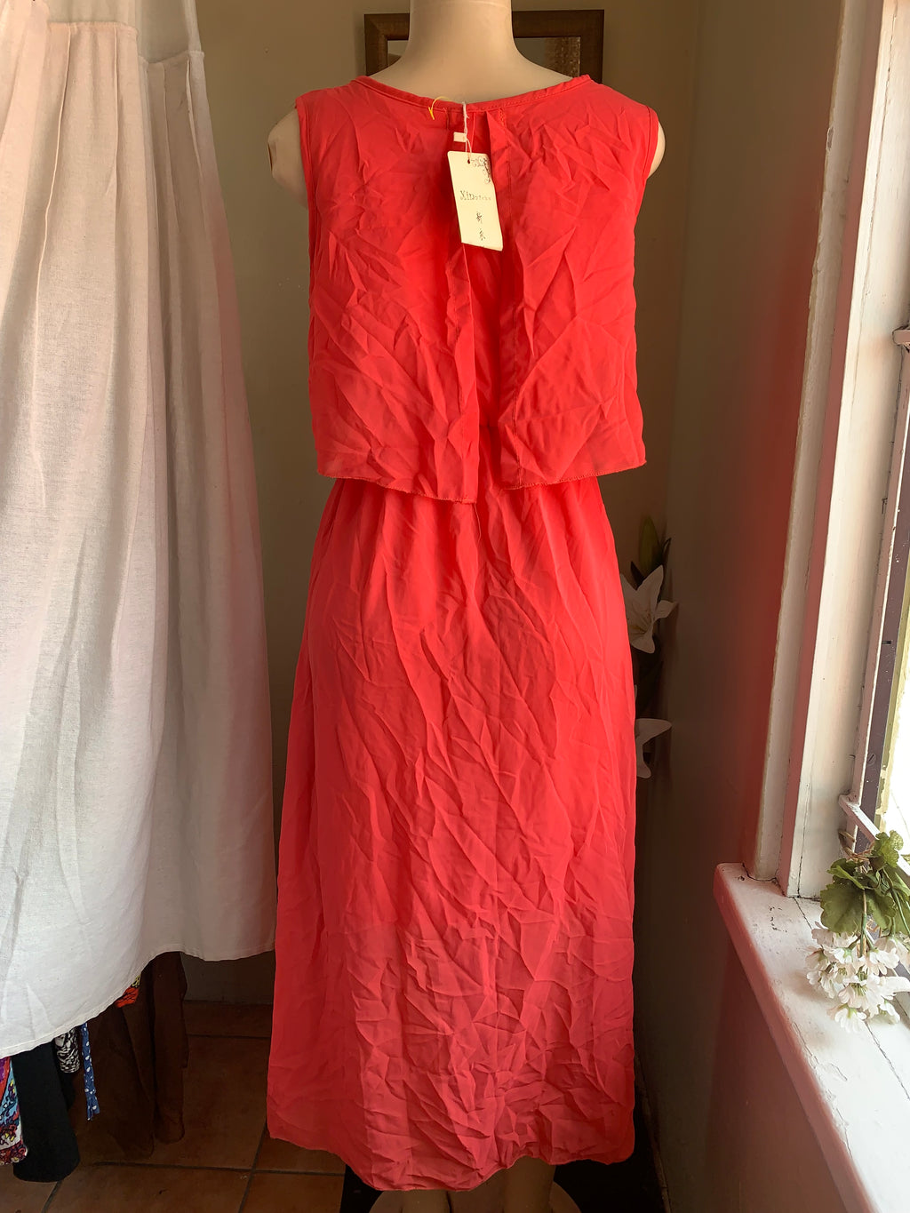 new tag Pink Peach Maxi dress with back cut out L