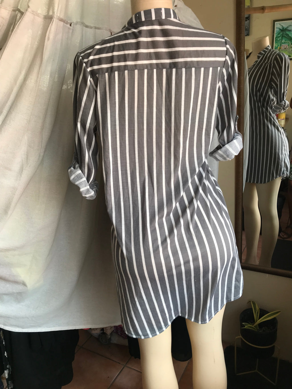 soft grey stripe shirt dress L