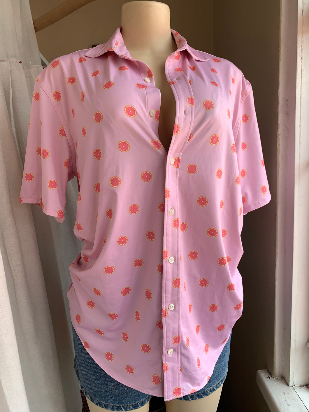 Pink grapefruit print Mens shirt … mens S