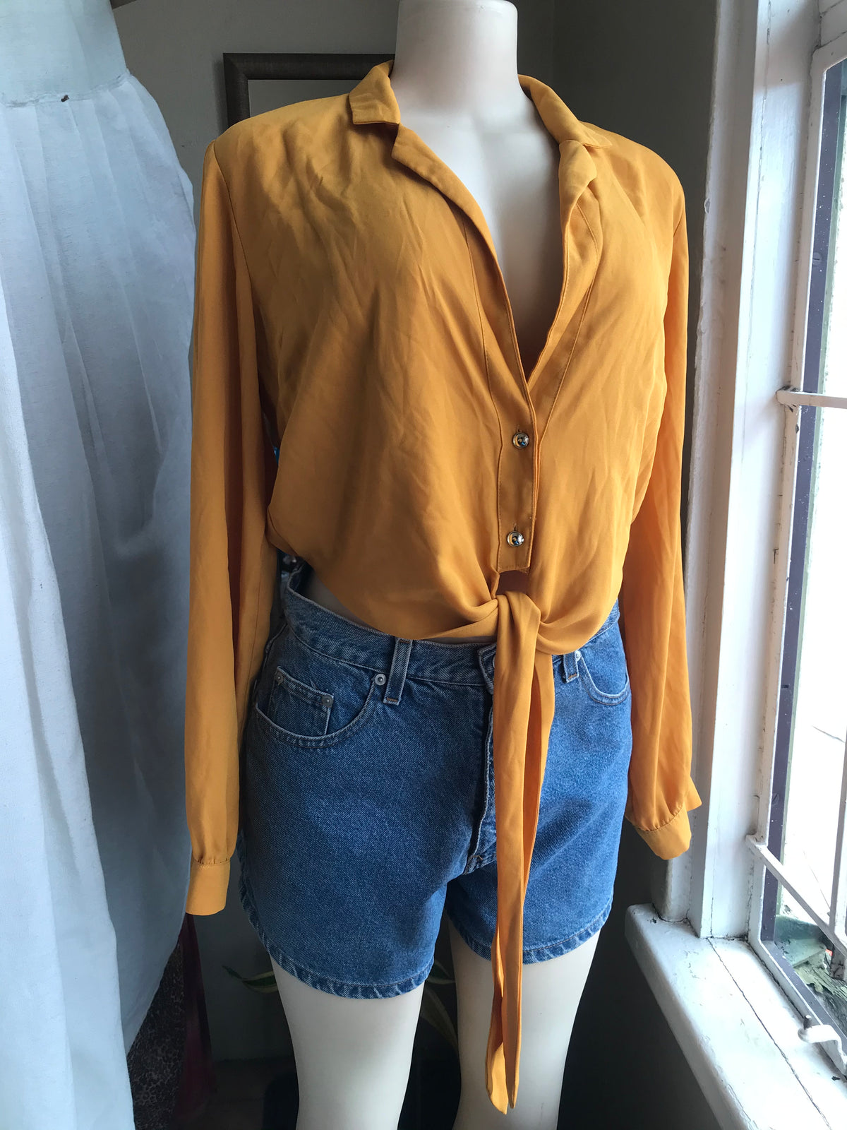 Mustard Yellow button tie top … L