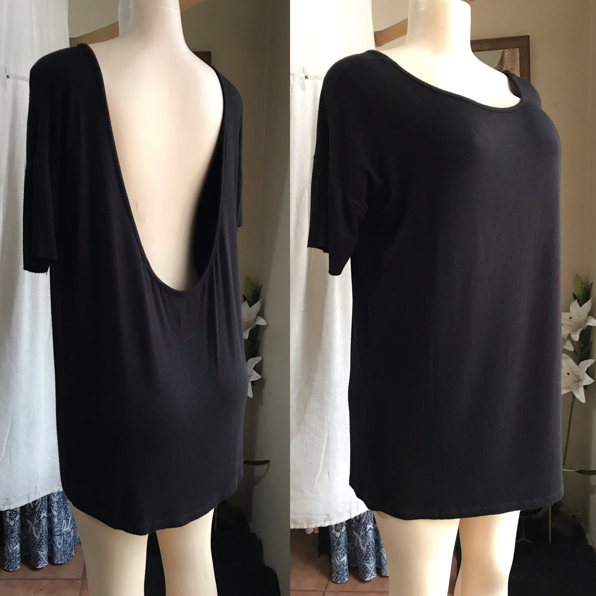 black simple low back tee ... /xl
