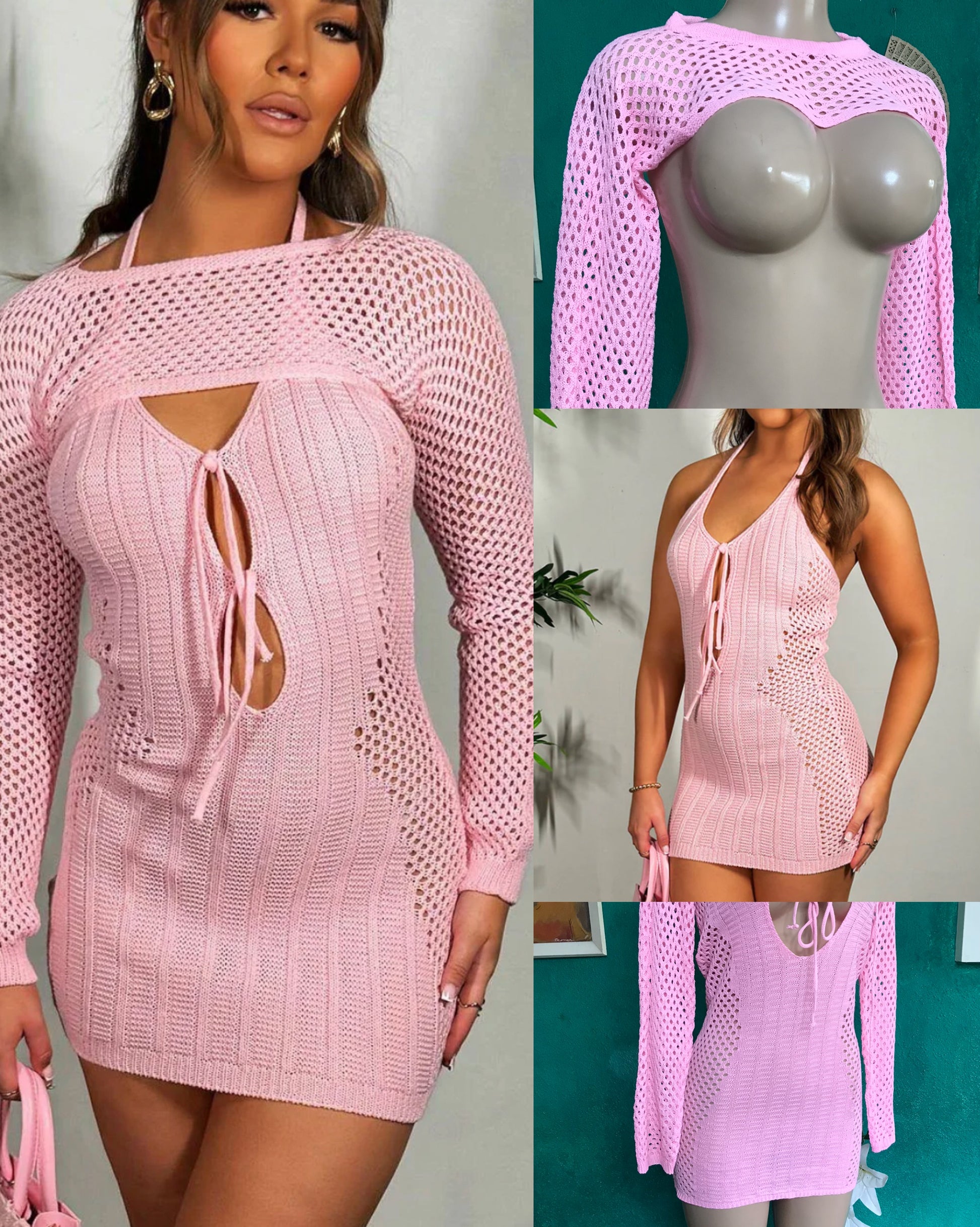 Pink knit dress sweater set M/L