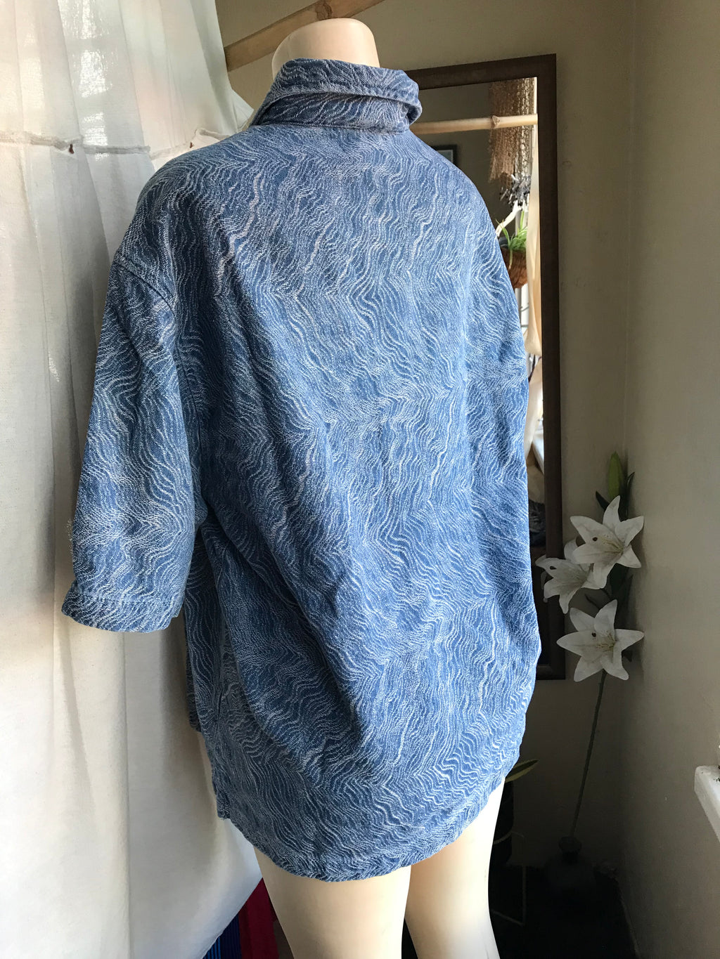 F Nova New Tag blue waves mens button shirt M
