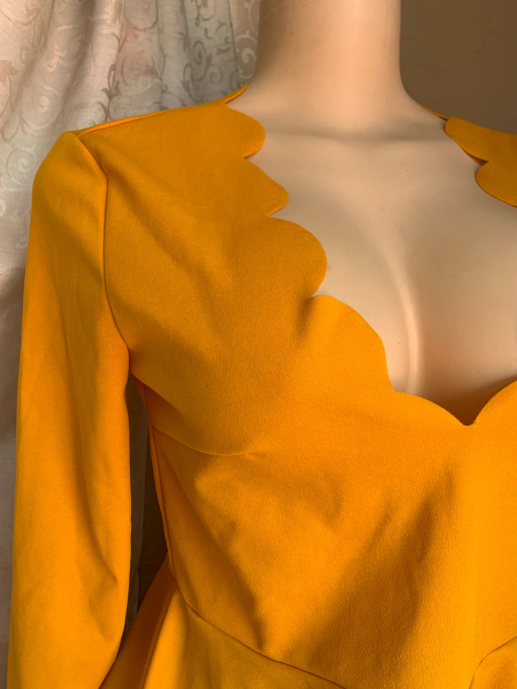 Mustard professional peplum blouse with rounded detail neckline… M