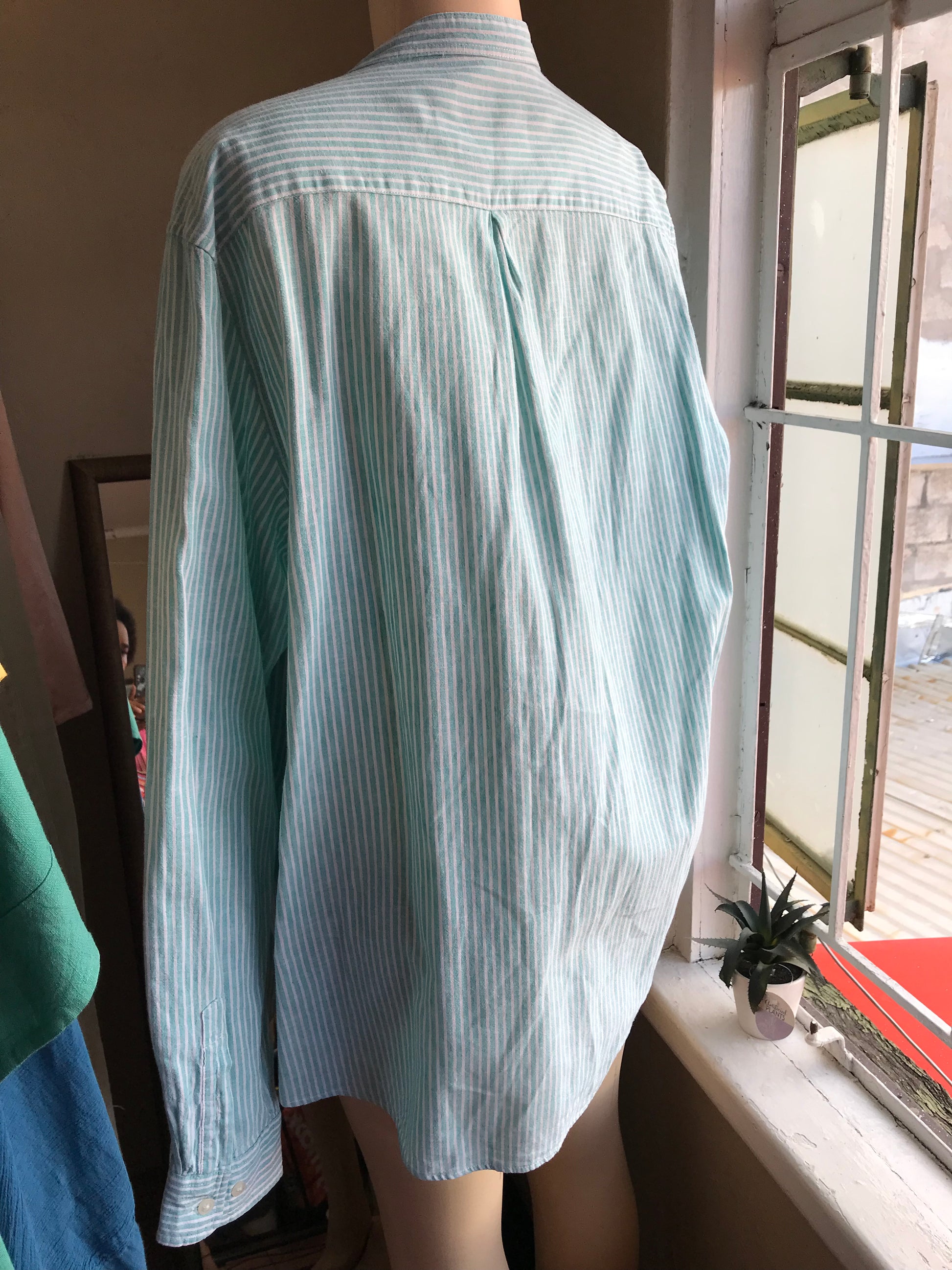 Blue Stripe Mens linen shirt... 2x /xl