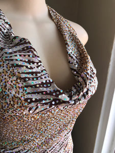 Vintage Reflective Sequin cowl neck Halter top... M