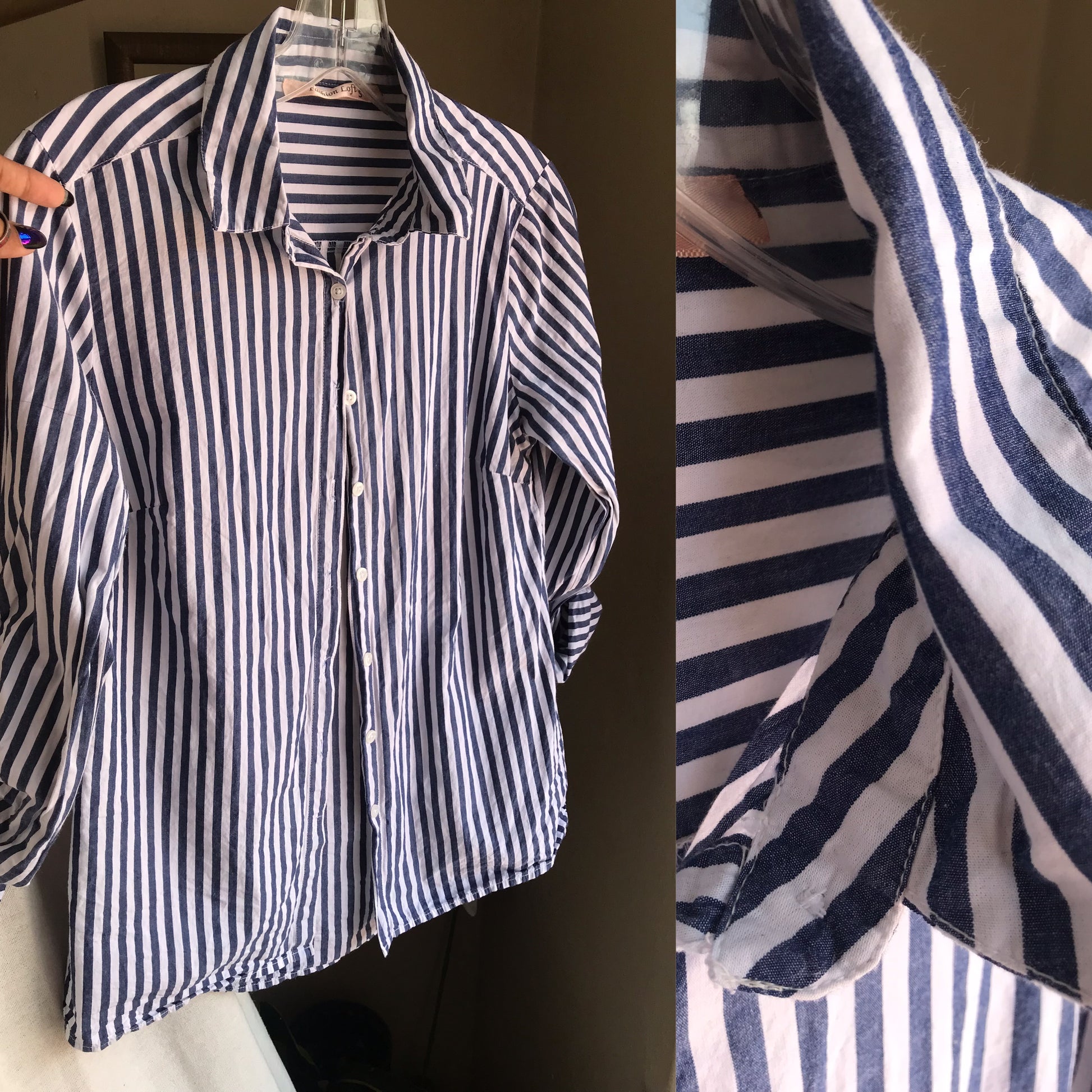 100% cotton navy stripe button shirt ... s ,,,