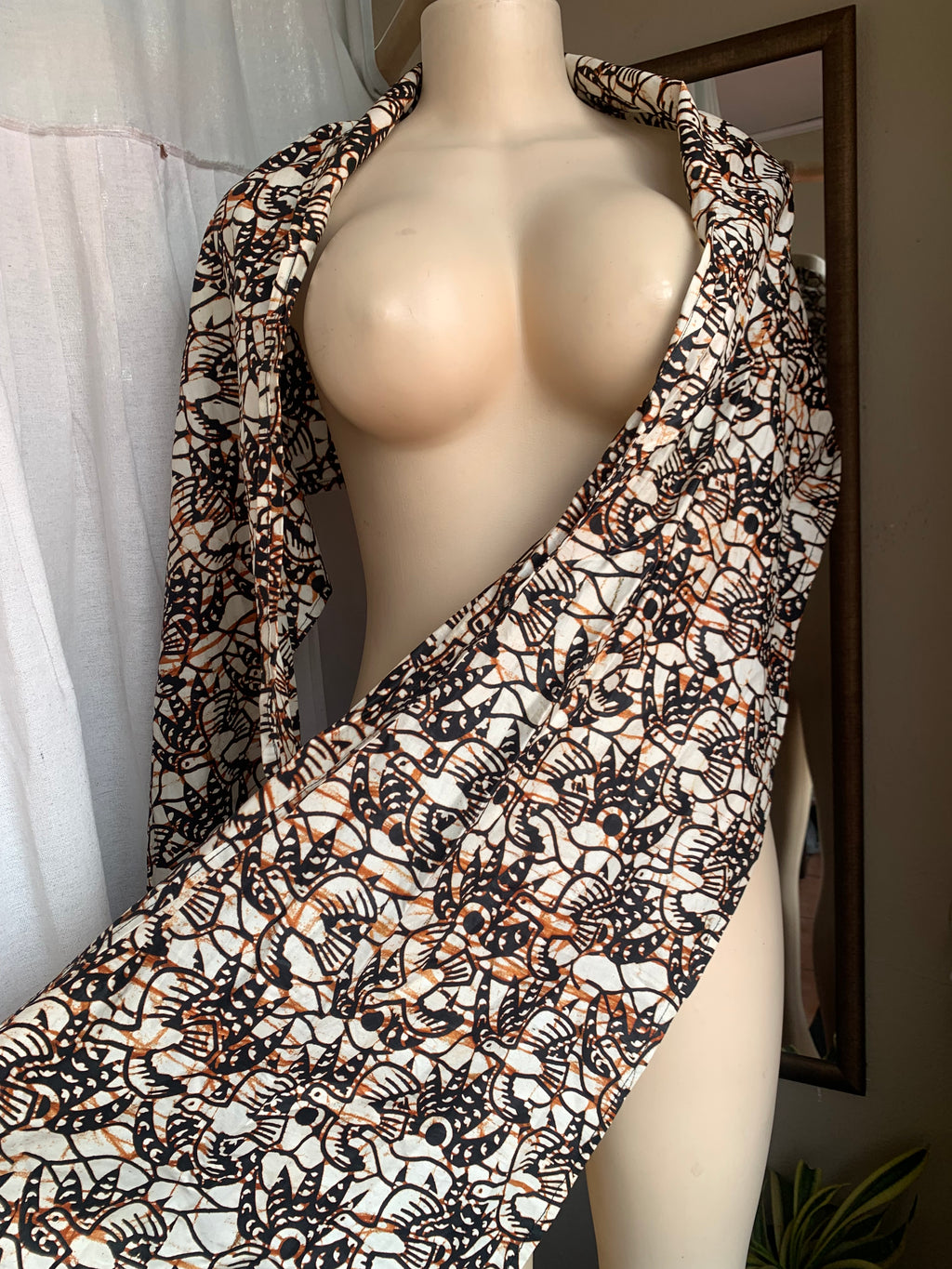 Brown African print cotton shawl ,,,