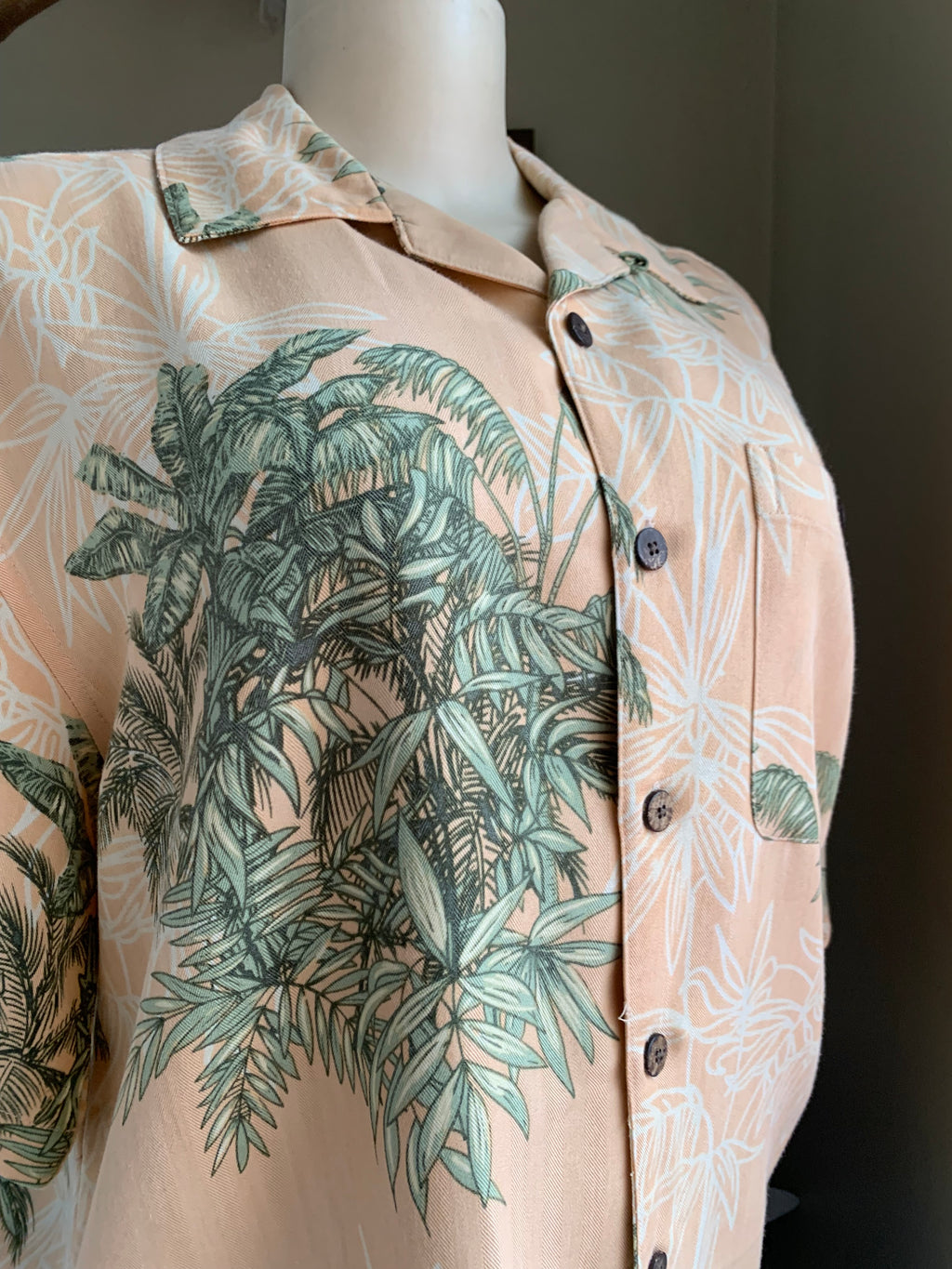 vintage Palm tree pattern peach button down shirt … M ^^^