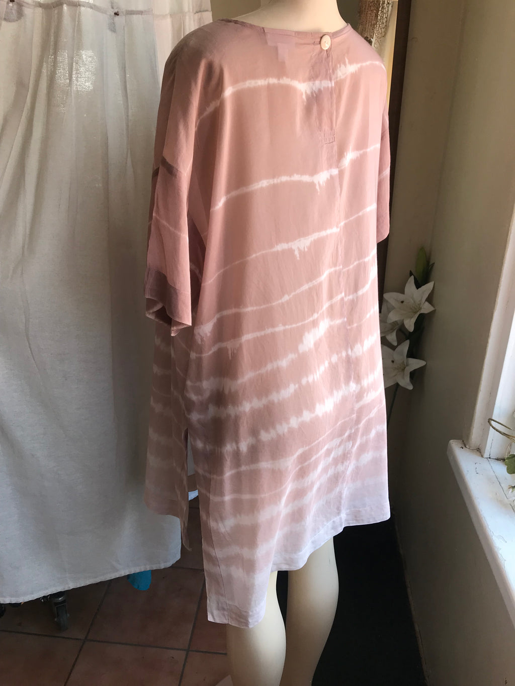 peach tie dye organic shirt dress