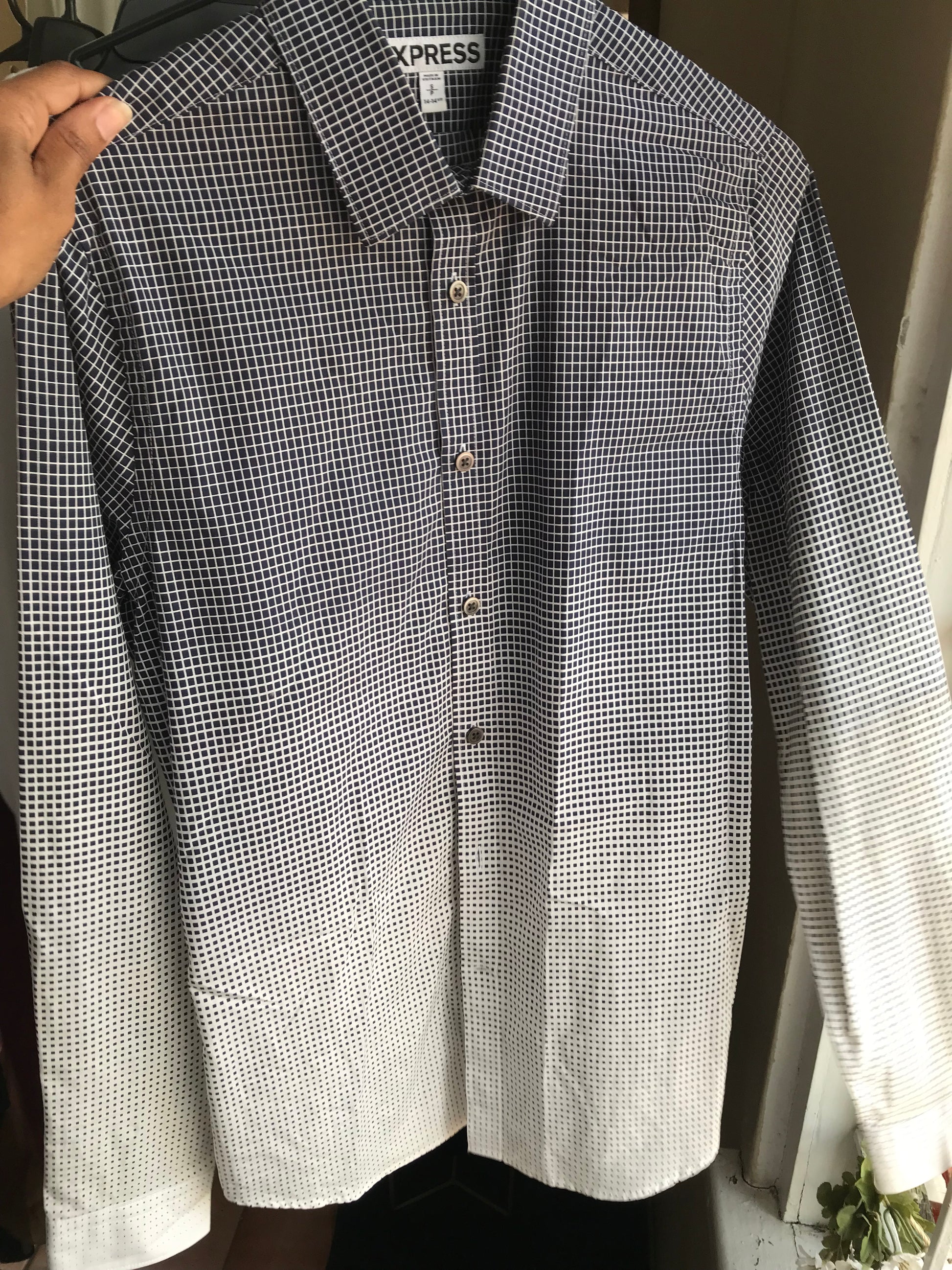 mens grey gradient grid long sleeve shirt... S