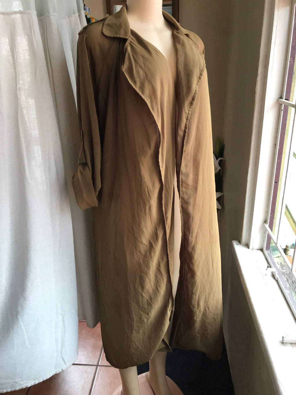 Army green sheer trench coat maxi >>> m