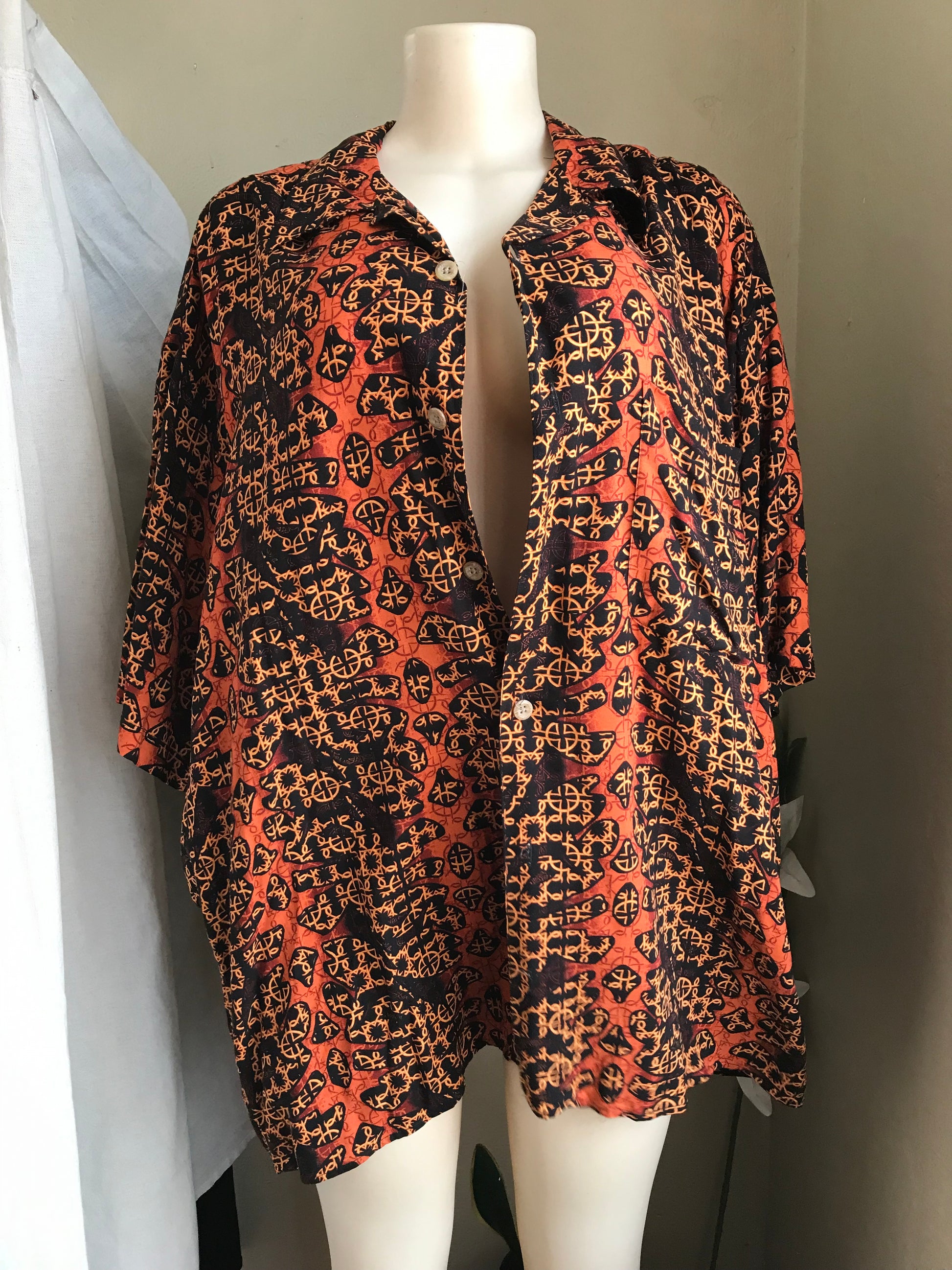 vintage print shirt rust brown ... mens L