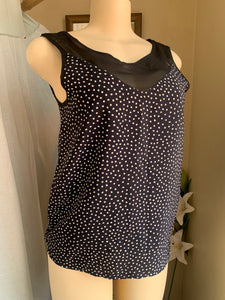 Navy blue Polkadot professional top with sheer neckline … M