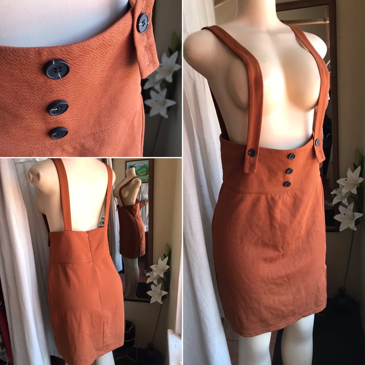 rust overalls dress L
