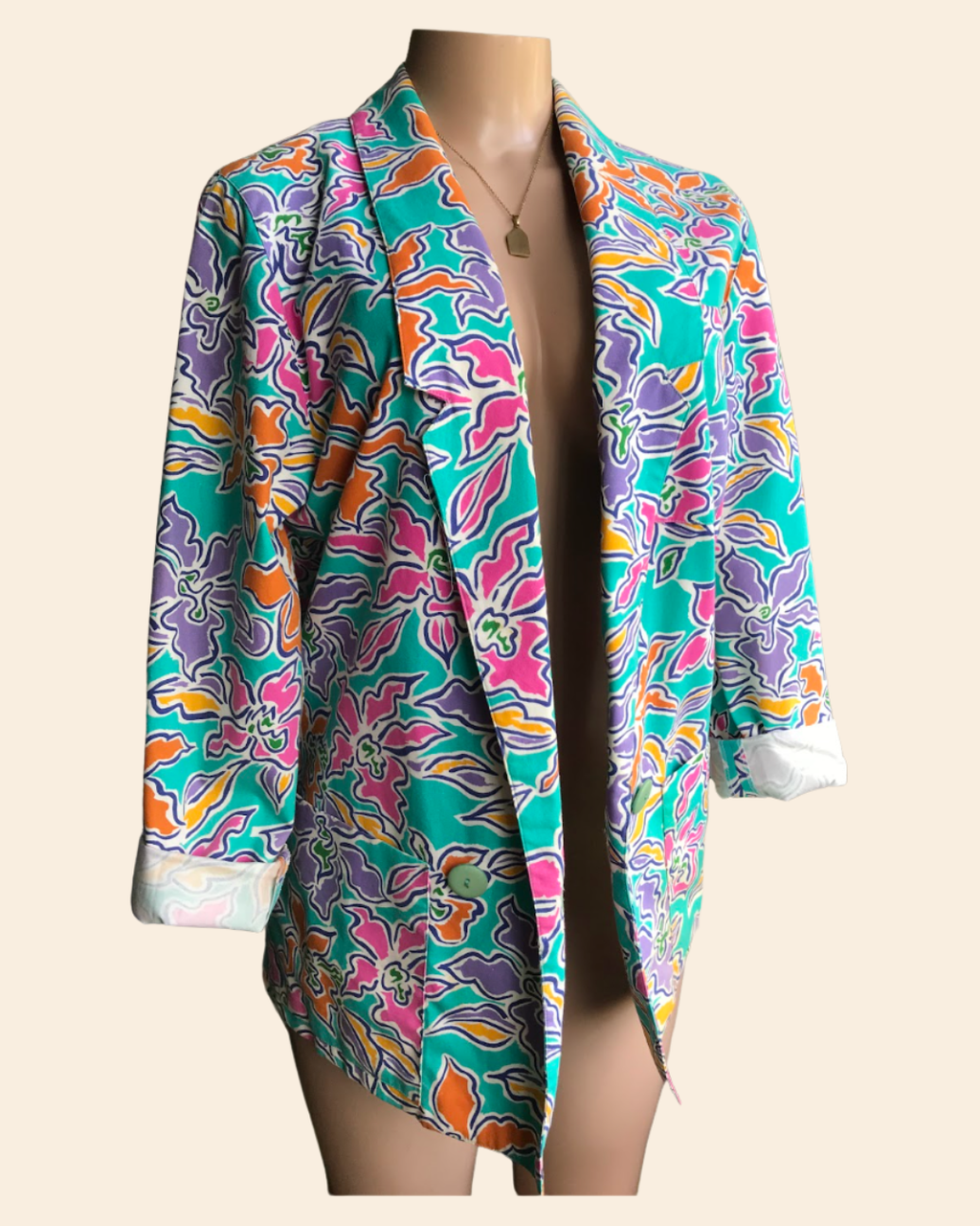 80s Vintage teal pop pattern jacket 100% cotton ^^^ S to M ,,,