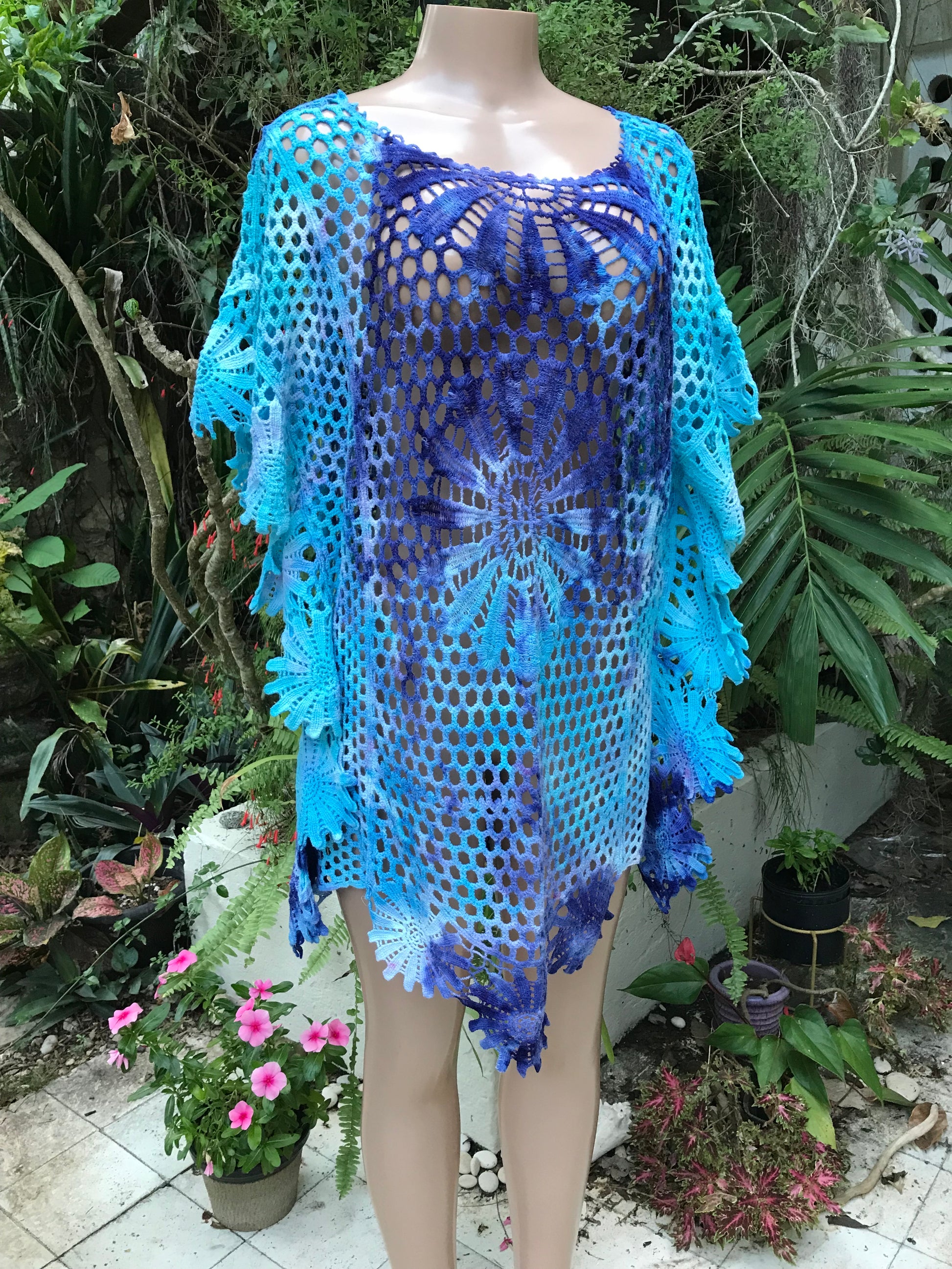 Blues summer crochet cover kaftan . One size
