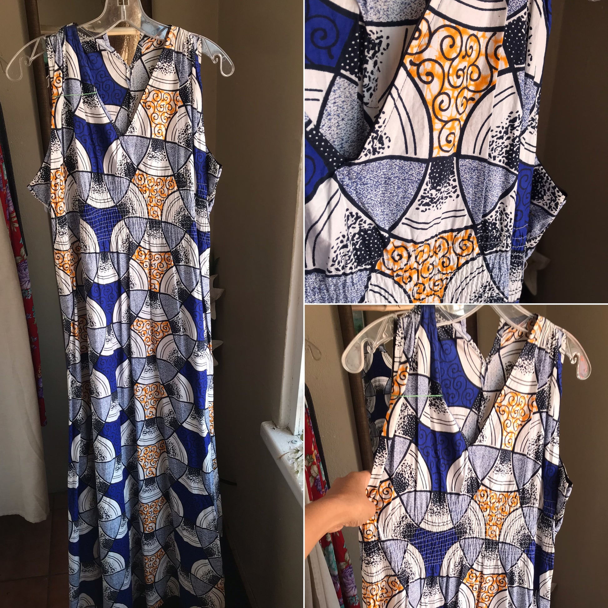 African blue print maxi dress sleeveless. L /xl ,,,