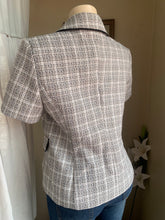 Load image into Gallery viewer, Black+White checkered short sleeve blazer tweed size 10 &gt;&gt;&gt;
