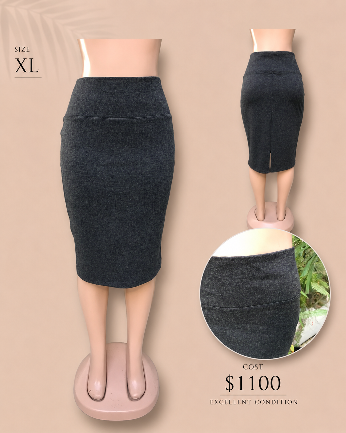 grey professional pencil skirt soft . Plus /XL