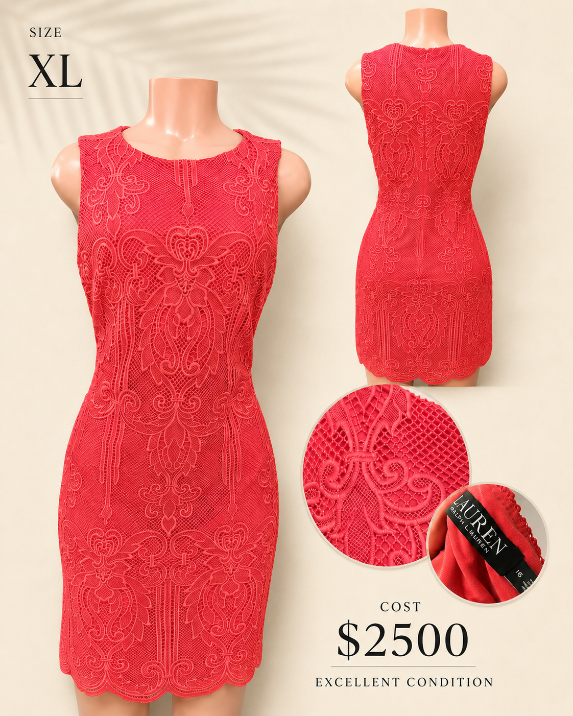 Ralph Lauren orange embroidery professional dress sleeveless XL