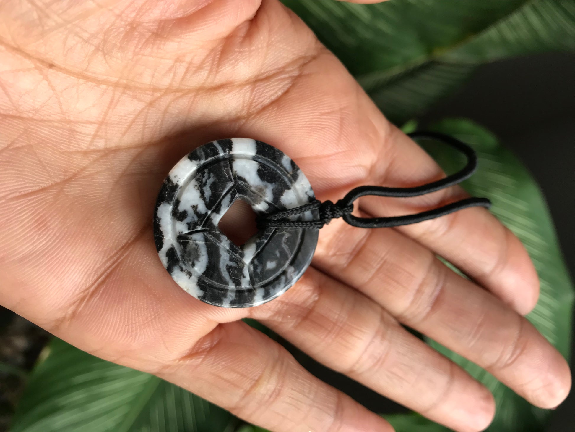 B&W Chinese coin stone adjustable *** necklace