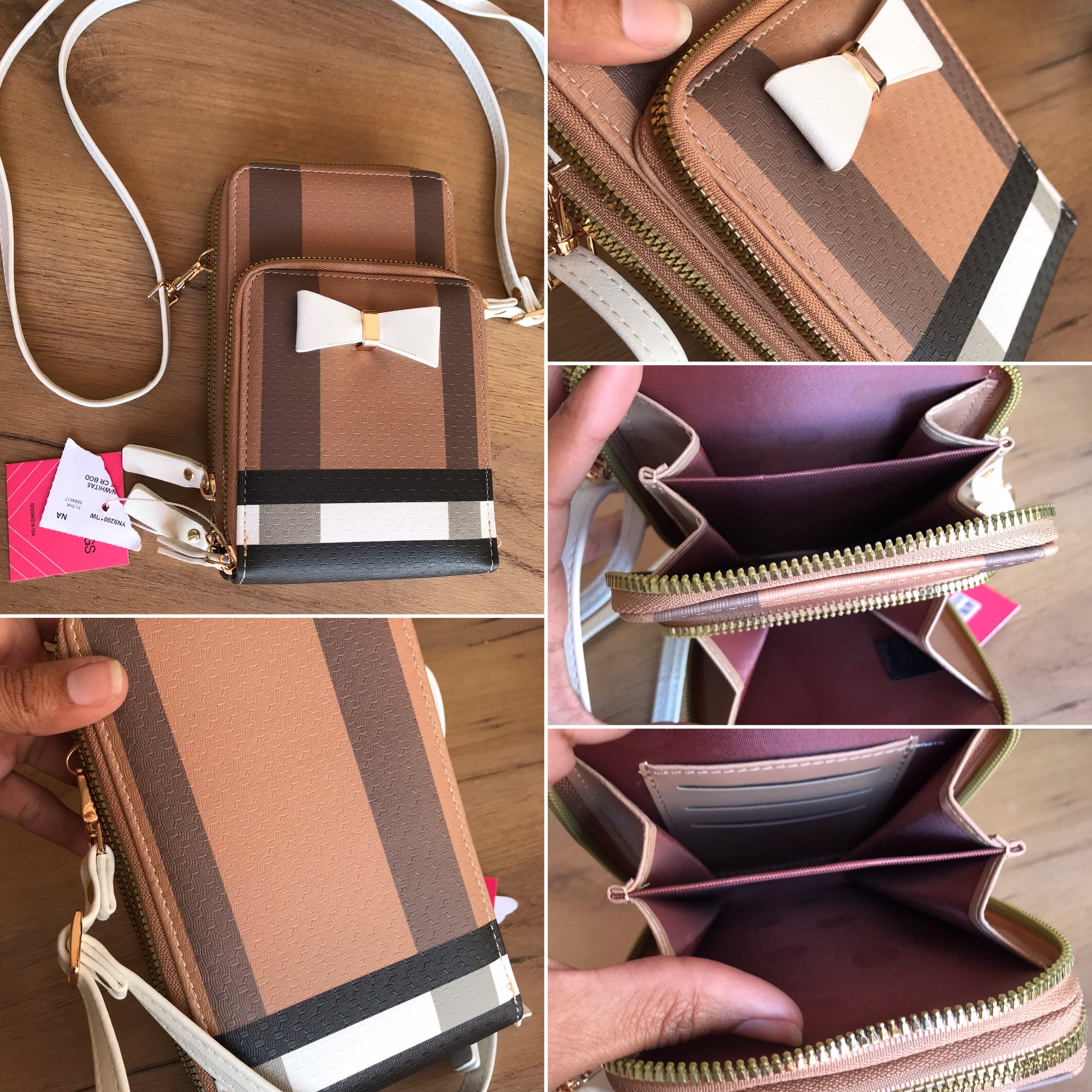 New tag Burberry pattern crossbody purse bow